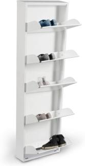Dmora Schuhschrank aus Metall mit fünf Türen mit Klappe, Farbe weiß, Maße 50 x 169 x 15 cm