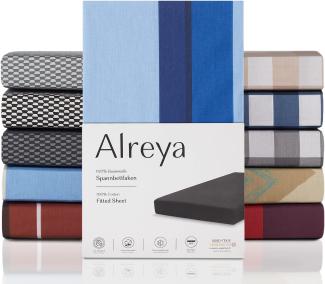 Alreya Renforcé Spannbettlaken 140 x 200 cm - Blaue Wellen - 100% Baumwolle - Klassisches Spannbetttuch für Standardmatratzen bis 25cm Matratzenhöhe