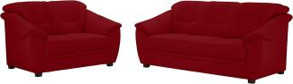 Cavadore Sitzgruppe Savana / 2-Sitzer Sofa und 3-Sitzer Sofa mit Federkern in Leder/ 2er: 148 x 90 x 90, 3er: 198 x 90 x 90 / Echtleder Rot