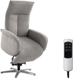 CAVADORE TV-Sessel Juba / Pflegeleichter Fernsehsessel mit Aufstehhilfe + elektrisch verstellbarer Relaxfunktion / 2 E-Motoren / 75 x 112 x 82 / Soft Clean Bezug, Silber