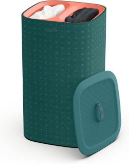 Joseph Joseph Tota Pop - 60-Liter-Wäschesammler mit Deckel, 2 herausnehmbare Wäschesäcke mit Griffen- Grün/Koralle