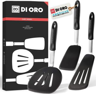 DI ORO - Chef Serie Silikon Pfannenwender - 315 °C hitzebeständiger flexibler Spatel aus Silikon und Edelstahl - Das beste Silikon Pfannenwender - Perfekt für Omelettes und Hamburger (3-Teiliges Set)