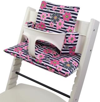 BAMBINIWELT Sitzkissen, kompatibel mit Stokke 'Tripp Trapp' Hochstuhl, Pink (Blumen/Streifen)