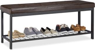 Relaxdays Schuhbank XXL, bequemes Sitzpolster, offen, große Gitterablage für Schuhe, Metall, HxBxT: 49x115x40cm, braun