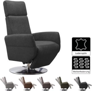 Cavadore TV-Sessel Cobra / Fernsehsessel mit Liegefunktion, Relaxfunktion / Stufenlos verstellbar / Ergonomie L / Belastbar bis 130 kg / 71 x 112 x 82 / Lederoptik Anthrazit
