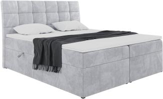 MEBLINI Boxspringbett DRAGO 140x200 cm mit Bettkasten - H3/Hellgrau Samt Polsterbett - Doppelbett mit Topper & Taschenfederkern-Matratze