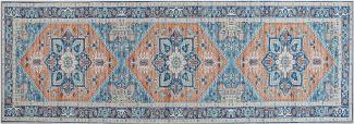 Teppich blau orange orientalisches Muster 70 x 200 cm Kurzflor RITAPURAM