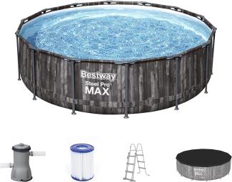Steel Pro MAX™ Frame Pool Komplett-Set mit Filterpumpe Ø 427 x 107 cm, Holz-Optik (Mooreiche), rund