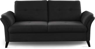 CAVADORE 3er Sofa Grönland / Skandinavische 3-Sitzer-Couch mit Federkern + Sitztiefenverstellung / 193 x 90 x 102 / Flachgewebe, Schwarz