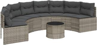 Gartensofa mit Tisch und Kissen Halbrund Grau Poly Rattan 3318527