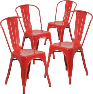 Flash Furniture Stapelbare Stühle für den Innen-und Außenbereich, aus Metall, 4 Stück, Kunststoff, Gummi, Rot/Ausflug, einfarbig (Getaway Solids), 4 Pack