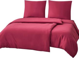 RUIKASI Bettwäsche 135x200 4teilig Rot - Bettbezüge 135 x 200 2er Set mit Kissenbezüge, Bettwäsche-Sets 135x200cm aus Mikrofaser mit Reißverschluss Weich und Bügelfrei