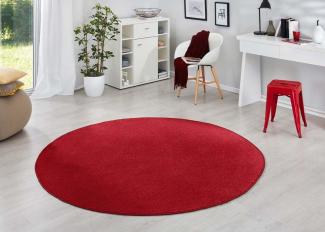 Runder Kurzflor Teppich Uni Fancy rund - rot - 133 cm Durchmesser