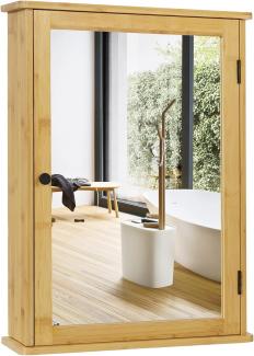EUGAD Spiegelschrank im Badezimmer, Badezimmerschrank mit 1 Spiegel 1 Magnettür, Wandschrank mit Verstellbarer Ablage, Schrank aus Bambus, 42x58x14 cm