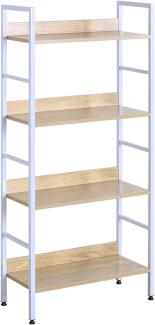 WOLTU Standregal mit 4 Ablagen Bücherregal Küchenregal Badregal aus Holz und Metal, Regale für den Abstellraum 60 x 27,5 x 126 cm Weiß + Hell Eiche RGB9304hei