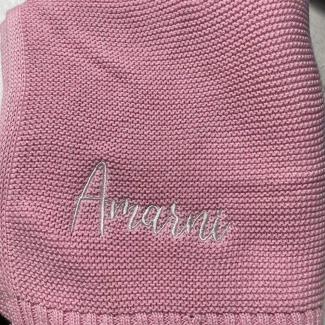 Gestickter Name Baby Decke Baby Bad Kinderwagen Decke Neugeborenes Baby Geschenk Personalisierte Weiche Atmungsaktive Baumwolle Gestrickte Decke (Pink,Embroidered Name)