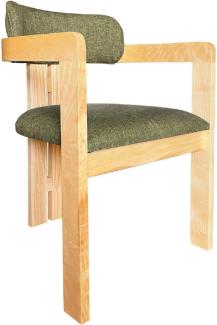 Casa Padrino Luxus Esszimmer Stuhl mit Armlehnen Grün / Naturfarben 56 x 54 x H. 82 cm - Massivholz Küchen Stuhl - Esszimmer Möbel - Restaurant Möbel - Massivholz Möbel - Luxus Möbel
