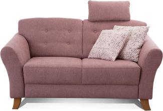 Cavadore 2-Sitzer-Sofa / Moderne Couch im Landhausstil mit Knopfeinzug im Rücken / Federkern / Inkl. Kopfstütze / 163 x 89 x 90 / Flachgewebe rosa