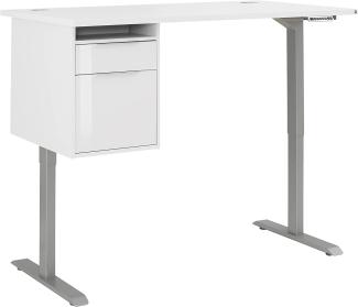 Schreibtisch "5518" aus Spanplatte / Metall in Metall platingrau - weiß matt mit einer Schublade und einer Tür. Abmessungen (BxHxT) 175x120x80 cm