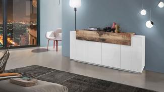 Dmora Modernes 5-türiges Sideboard, Made in Italy, Küchen-Sideboard, Wohnzimmer-Design-Buffet, cm 200x45h86, Glanzweiß und Ahornfarbe