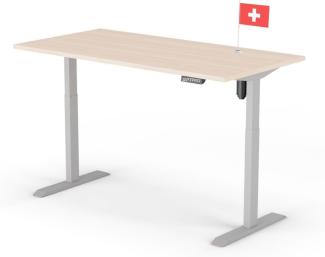 elektrisch höhenverstellbarer Schreibtisch ECO 160 x 80 cm - Gestell Grau, Platte Eiche