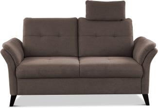 CAVADORE 2er Sofa Grönland / Skandinavische 2-Sitzer-Couch mit Federkern, Sitztiefenverstellung + Kopfstütze / 173 x 90 x 102 / Flachgewebe, Braun