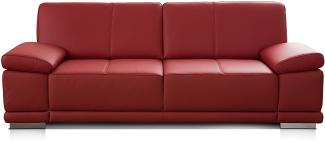 CAVADORE 3,5-Sitzer Ledersofa Corianne / Großes Echtleder-Sofa im modernen Design / Mit verstellbaren Armlehnen / 248 x 80 x 99 / Echtleder rot