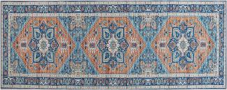 Teppich blau orange orientalisches Muster 80 x 200 cm Kurzflor RITAPURAM