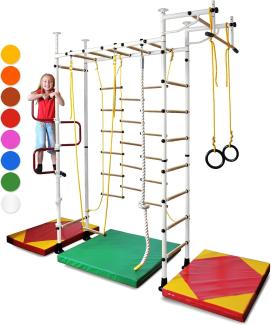 NiroSport Sprossenwand für Kinderzimmer M3 aufbau ohne bohrungen Made in Germany Holzsprossen Weiss Raumhöhe 240 - 290 cm