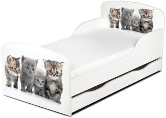 Leomark Kinderbett 70x140 cm, Kätzchen, mit Matratze, Schublade und Lattenrost