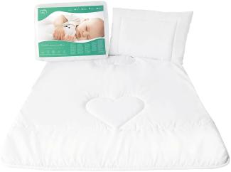 Baby-Bettwäscheset aus Bettdecke 80 x 70 cm und Kissen mit Füllung aus 100% Baumwolle, für Babybett oder Kinderwagen