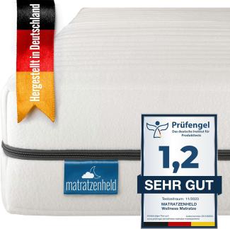 Matratzenheld Wellness Matratze | Made in Germany | Orthopädische 7-Zonen Kaltschaummatratze | produziert in Deutschland | Härtegrad 4 (H4) 100-120 kg | Öko-Tex Zertifiziert | Höhe 18cm | 90 x 200cm