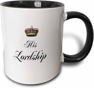 3dRose mug_112867_4''His Lordship part of A His & Hers Mr & mrs couples Gift Set Funny Two Tone black'' Mug, 11 oz, Black-White