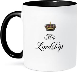 3dRose mug_112867_4''His Lordship part of A His & Hers Mr & mrs couples Gift Set Funny Two Tone black'' Mug, 11 oz, Black-White