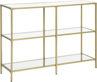 VASAGLE Konsolentisch mit 3 Ablagen aus Hartglas, Metall/Glas goldfarben, 73 x 30 x 100 cm, LGT27G