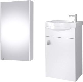 Planetmöbel Badmöbel Badezimmer Set Komplettset aus Waschbeckenunterschrank mit Waschbecken & Spiegelschrank, Farbe Weiß