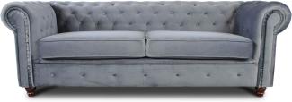 Sofa Chesterfield Asti 3-Sitzer, Couch 3-er, Glamour Design, Couchgarnitur, Sofagarnitur, Holzfüße, Polstersofa - Wohnzimmer, Velours (Grau (Velvet 10))