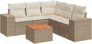 vidaXL 6-tlg. Garten-Sofagarnitur mit Kissen Beige Poly Rattan