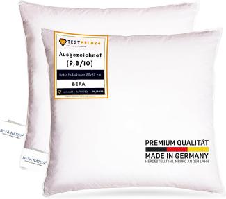 Federkopfkissen kuschelig weiches Premium Federkissen 80 x 80 cm, BEFA NATUR, Füllung: 100% Entenfedern, Seitenschläfer, Bauchschläfer, Rückenschläfer, Spar-Set, 1 oder 2 tlg, Made in Germany - hochwertige Verarbeitung - Allergiker geeignet