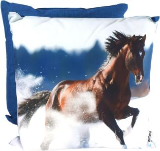 Outdoor Kissen Winter 45x45cm wetterbeständig aus 3 Tier- Motiven wählbar Pferd-Schnee