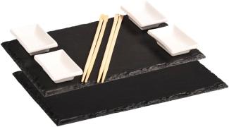 KESPER 38140 Sushi-Set / Buffetplatten, 2 Schieferplatten mit 4 Dipschalen + 10 Ess-Stäbchen