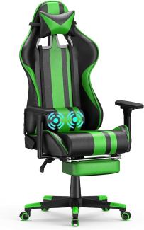 Soontrans Gaming Stuhl Massage, Ergonomisch Gaming Sessel mit Vibration Massagefunktion Lumbalstütze, Fußstütze & Kopfstütze, Gepolstertes Leder, Gamer Stuhl für YouTube Livestreaming Xbox (Grün)