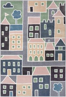 Kurzflor Kinderteppich Lovely City - Pastel Colors mehrfarbig - 120x170x0,9cm