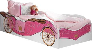 Kinderbett Zoe weiß pink 90 * 200 cm GS-geprüft Mädchen Kinderzimmer Kutschen Liege Prinzessinen Jugendbett