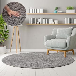 Homebyhome Shaggy Teppich Wohnzimmer Runder Flauschiger Teppich Hellgrau 120 cm Rund Einfarbig - Hochflor Teppich Schlafzimmer Pflegeleicht Schmutzabweisend - Modern Langflor Teppich Weich Plüsch Halı