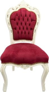 Casa Padrino Barock Esszimmer Stuhl Bordeauxrot / Cremeweiß - Handgefertigter Antik Stil Stuhl mit edlem Samtstoff - Esszimmer Möbel im Barockstil - Barock Möbel