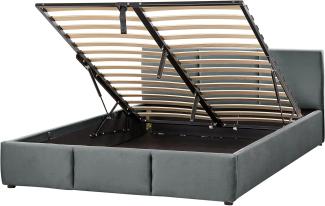 Polsterbett Samtstoff dunkelgrau mit Bettkasten hochklappbar 160 x 200 cm BOUSSE