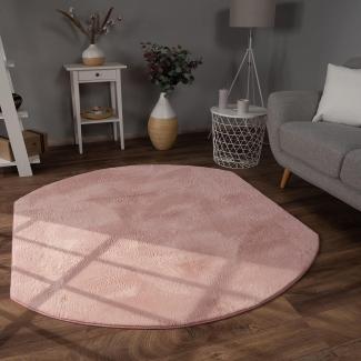 Paco Home Hochflor Teppich Wohnzimmer Flauschig Fellteppich Kunstfell Plüsch Shaggy Weich Fellimitat, Grösse:150x170 cm Oval, Farbe:Pink