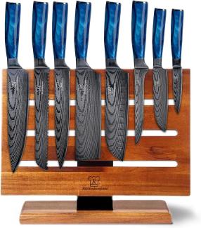 Messerset asiatisch mit magnetischer Holzleiste - Asiatische Küchenmesser - 8-teiliges Messerset mit handgeschmiedeten Edelstahlklingen und Pakkaholz Griff - Rostfrei & scharf