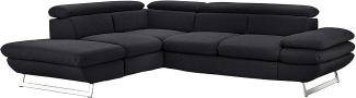 Mivano Ecksofa Prestige, Modernes L-Form-Sofa mit Ottomane, Kopfstützen und Armlehne verstellbar, 265 x 74 x 223, Strukturstoff, schwarz